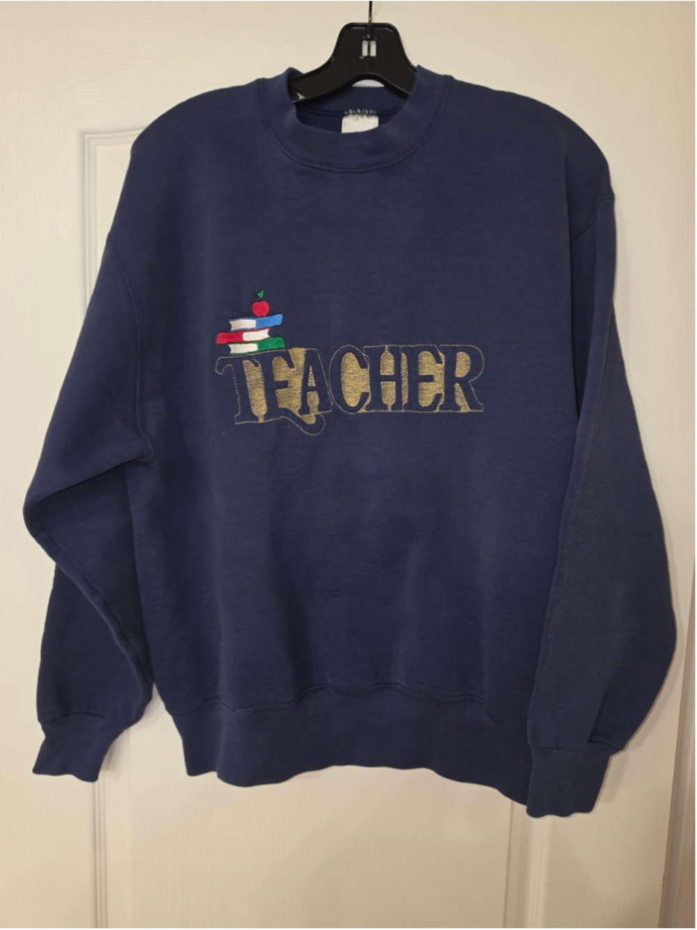 Women's Fruit of the Loom Teacher Graphic Sweatshirt Navy Blue Size L